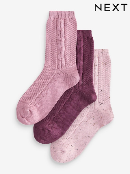 Pink Cable Super Soft Heavyweight Ankle Socks 3 Pack (E29060) | €9.50