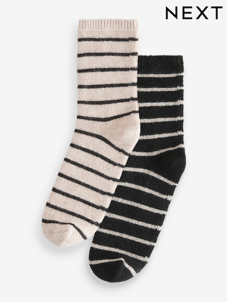 Black/Neutral Stripe Ankle Socks 2 Pack Containing Lambswool (E29062) | €7.50