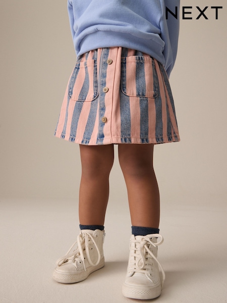 Denim Pink 100% Cotton Stripe Skirt (3mths-7yrs) (E29090) | €15 - €18