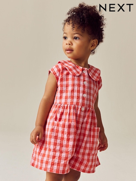 Red Shirt Collar 100% Cotton Playsuit (3mths-7yrs) (E29093) | €19 - €22