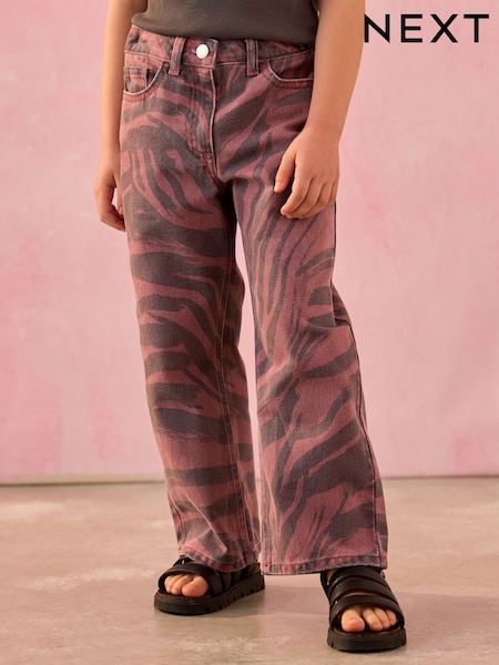 عنابي بطبعة حمار وحشي - Wide Leg Jeans (3-16yrs) (E29132) | ‏97 د.إ.‏ - ‏ 122‏ د.إ.