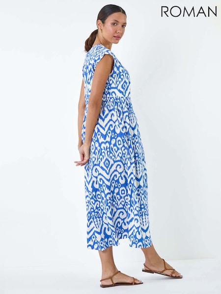 Roman Blue Print Midi Smock Dress (E29153) | 2,523 UAH