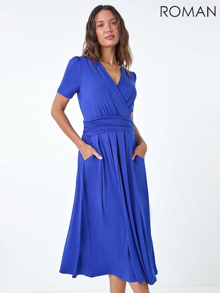 Roman Gathered Midi Wrap Stretch Dress (E29162) | €60