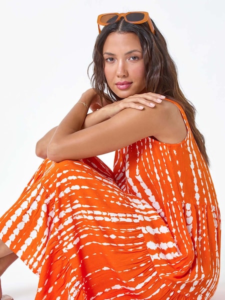 Roman Red Tie Dye Print Sleeveless Smock Dress (E29163) | €56