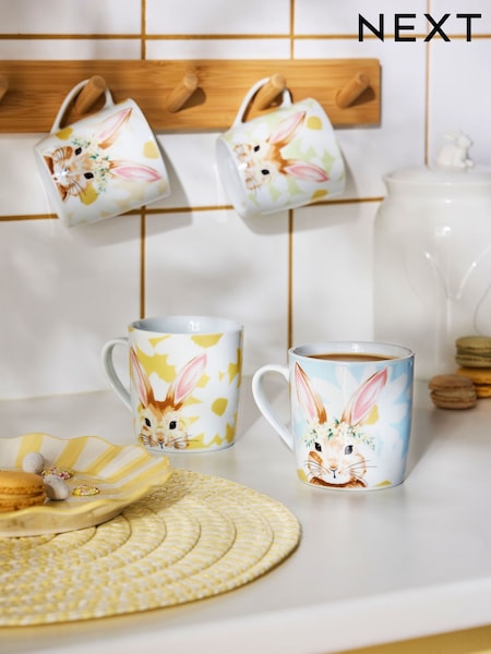 Set of 4 Multi Floral Bunny Mugs (E29229) | $30