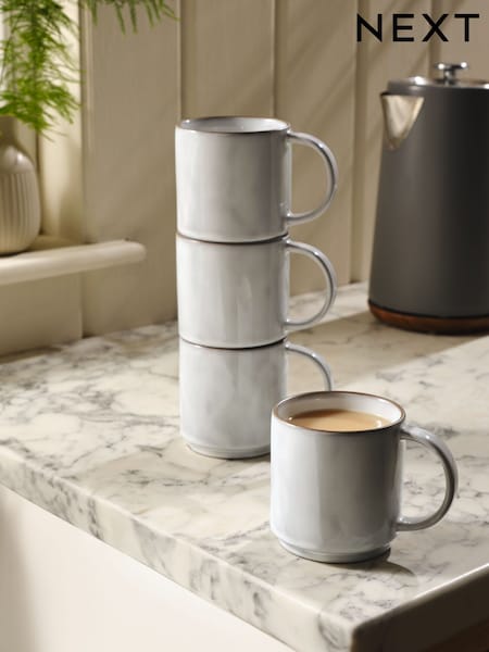 Set of 4 Light Grey Cloud Stacking Mugs (E29233) | $30
