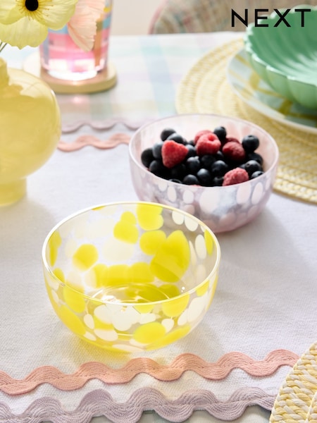 Set of 2 Pink/Yellow Confetti Glass Nibble Bowls (E29242) | €21