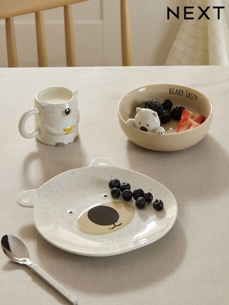 Set of 3 Natural Bear Kids Plate, Bowl and Mug Set (E29259) | 118 QAR