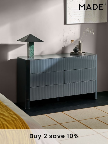 MADE.COM Blue Glass Eleni 6 Drawer Wide Chest of Drawers (E29279) | €948
