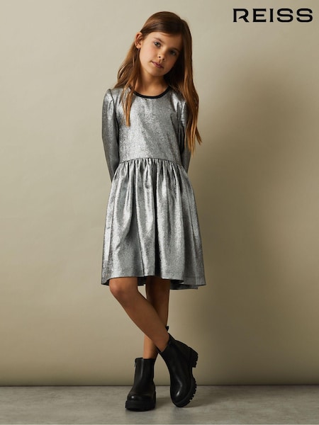 Reiss Silver Joy 9-13 yrs Metallic Fit and Flare Dress (E29696) | AED511