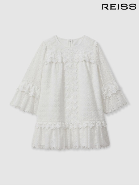 Reiss Ivory Zadie 13-14 yrs Lace Flared Sleeve Dress (E29698) | €122