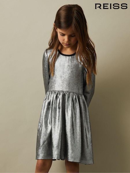 Reiss Silver Joy 4-9 yrs Metallic Fit and Flare Dress (E29702) | AED468