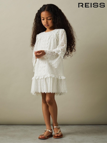 Reiss Ivory Zadie 4-9 yrs Lace Flared Sleeve Dress (E29709) | €102
