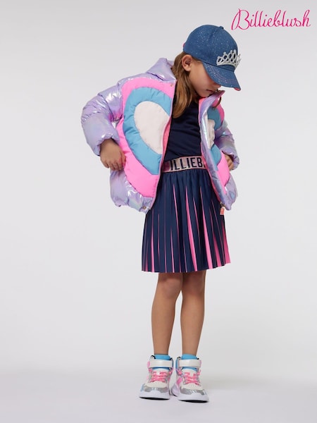 Billieblush Oversized Purple Heart Print Hooded Puffer Coat (E29729) | 392 LEI