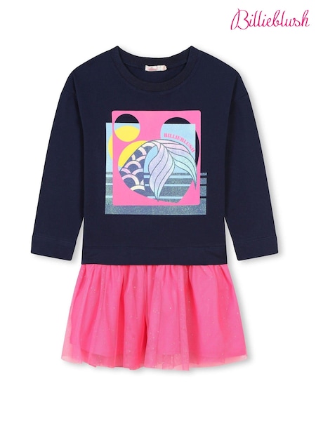 Billieblush Blue Long Sleeve 100% Cotton 2-in-1 Dress with Tutu Skirt (E29734) | AED186