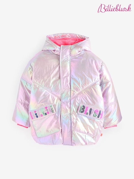 Billieblush Iridescent Metalic Logo Hooded Puffer Coat (E29739) | €60