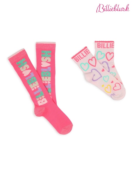 Billieblush Pink Logo Heart Print Socks 2 Pack (E29740) | €17.50