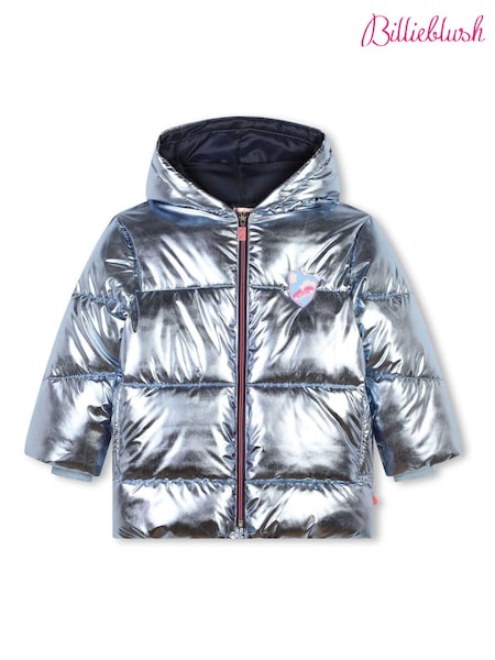 Billieblush Iridescent Metalic Logo Hooded Puffer Coat (E29743) | AED255