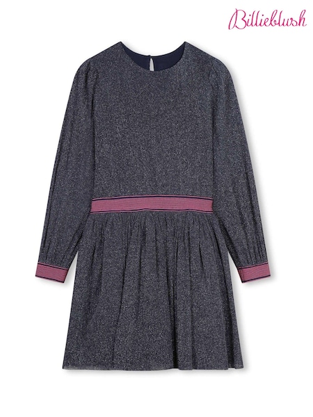 Billieblush Blue Glitter Long Sleeve Mesh Dress (E29745) | AED225
