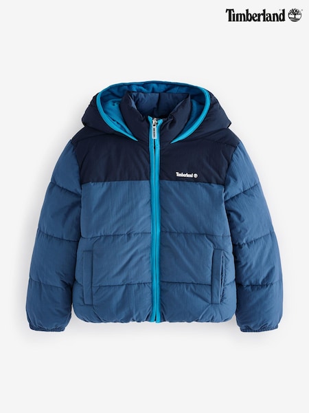 Timberland Blue Colourblock Hooded Puffer Coat (E29749) | €95 - €114