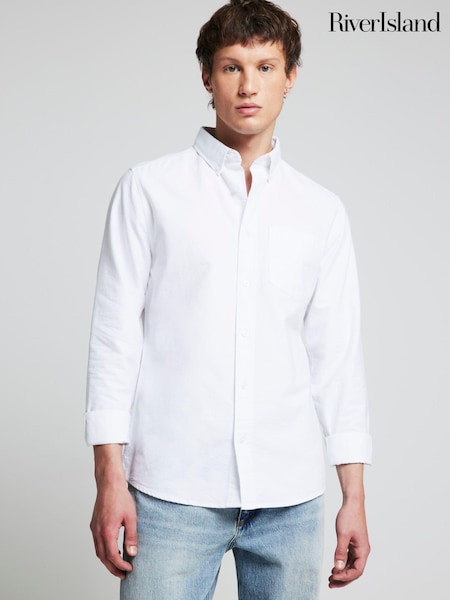 Valkoinen - River Island Long Sleeve Oxford 100% Cotton Shirt (E29788) | €27