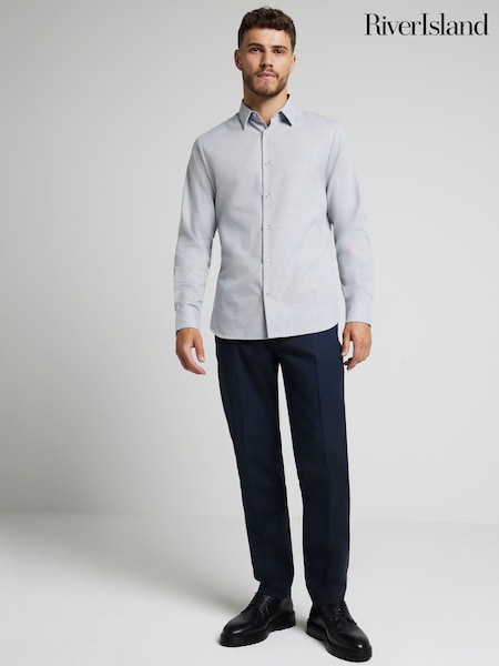 River Island Grey Long Sleeve Textured Smart Shirt (E29789) | kr518