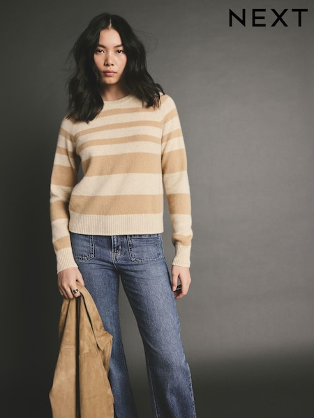 Neutral Stripe Premium Soft Touch 100% Cashmere Knitted Jumper (E29793) | AED289