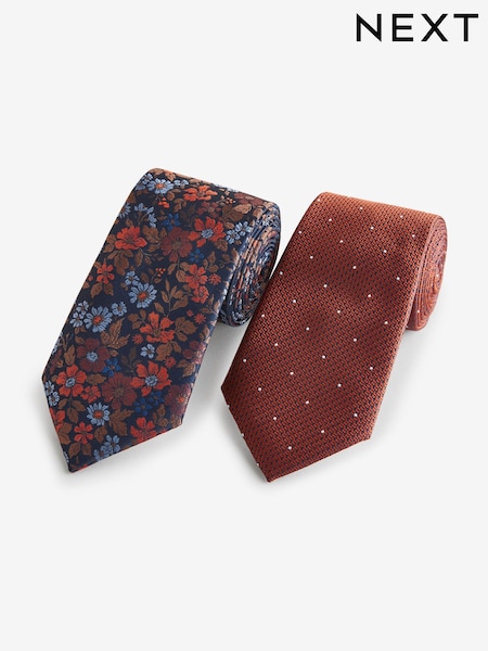 ruosteenpunainen Oranssi Kukallinen /Polka Dot - Design Ties And Tie Clip 2 Pack (E29807) | €21