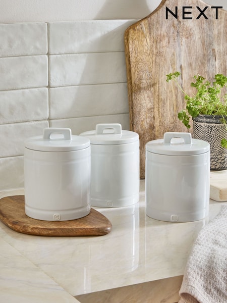 Set of 3 White Ashford Storage Jars (E29823) | €41
