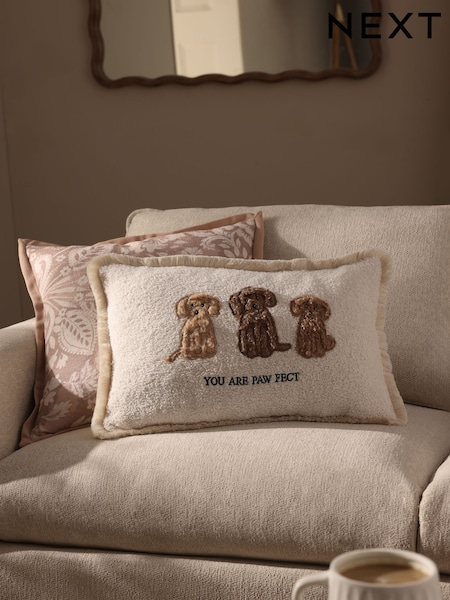 Natural Embroidered Cockapoo Trio Cushion (E29962) | €25