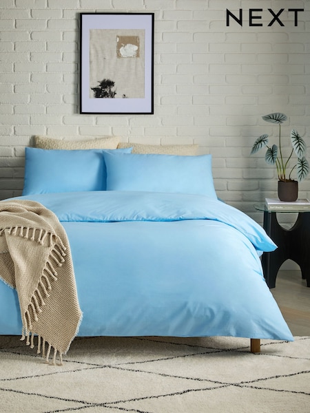 Blue Pale Sky Cotton Rich Plain Duvet Cover and Pillowcase Set (E29998) | €23.50 - €59