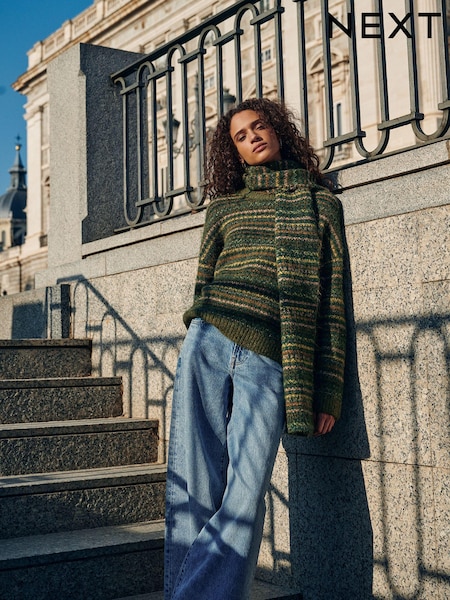 Green Fairisle Pattern Stripe Crew Neck Knitted Jumper (E30036) | €28