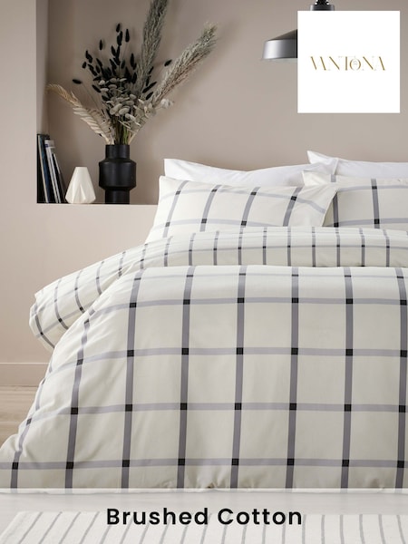 Vantona GreyNatural 100% Cotton Brushed Plaid Duvet Cover Set (E30117) | €33 - €62
