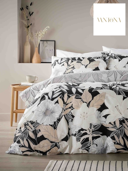 Vantona Black/Natural Linear Bouquet Duvet Cover Set (E30119) | AED116 - AED204