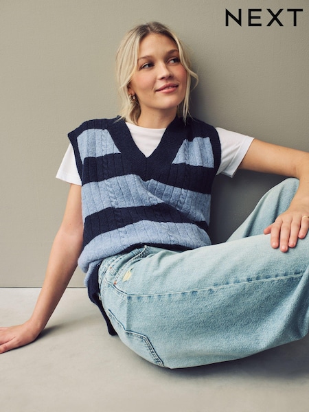 Navy/Blue Stripe V-Neck Knitted Tank (E30129) | kr485