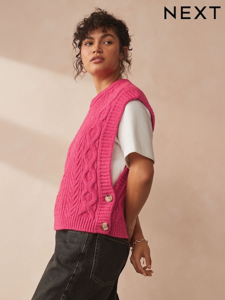 Pink Cable Knit Button Side Tank (E30136) | €22