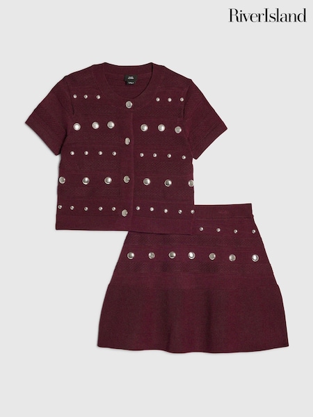 Red - River Island Studded Top & Skirt Set