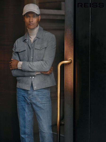 Reiss Sky Blue Eden Suede Trucker Jacket (E30144) | €297