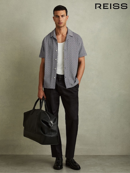 Reiss Navy Jono Zig-Zag Cuban Collar Shirt (E30149) | AED562