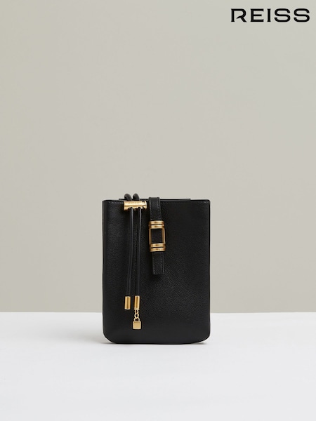 Reiss Black Vienna Leather Phone Holder (E30151) | €142