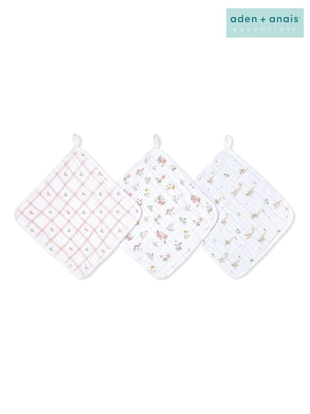 aden + anais Pink Essentials Country Floral 100% Cotton Muslin Washcloth Set 3 Pack (E30169) | $18