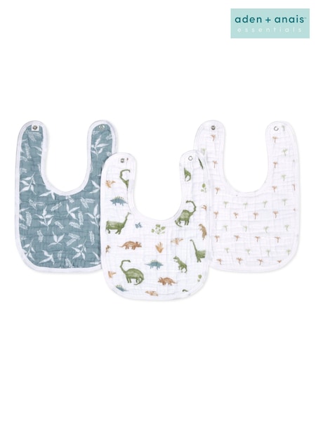 aden + anais Essentials 100% Cotton Baby Snap Bibs Dino Jungle Muslins 3 Pack (E30185) | 97 LEI