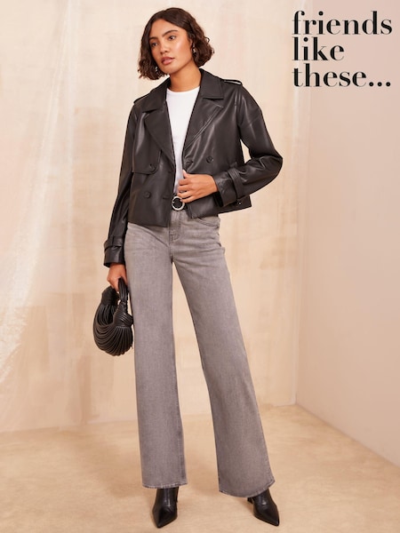 Friends Like These Black Faux Leather Short Trench Jacket (E30211) | €47
