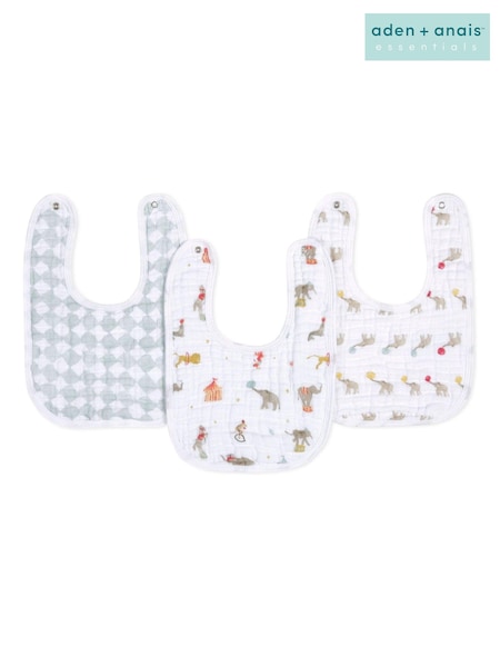 aden + anais Essentials 100% Cotton Muslin Baby Snap Elephant Circus Bibs 3 Pack (E30217) | 18 €