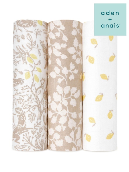aden + anais White Large Muslin Silky Soft Natural Woodland 100% Cotton Blankets 3 Pack (E30221) | R$ 450