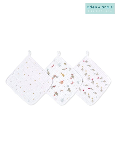 Aden + Anais Essentials 100% Cotton Muslin Elephant Circus Washcloth 3 Pack (E30232) | 14 €