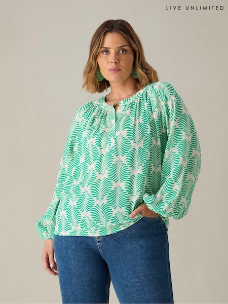 Live Unlimited Green Curve Chambray Blouse (E30304) | €50