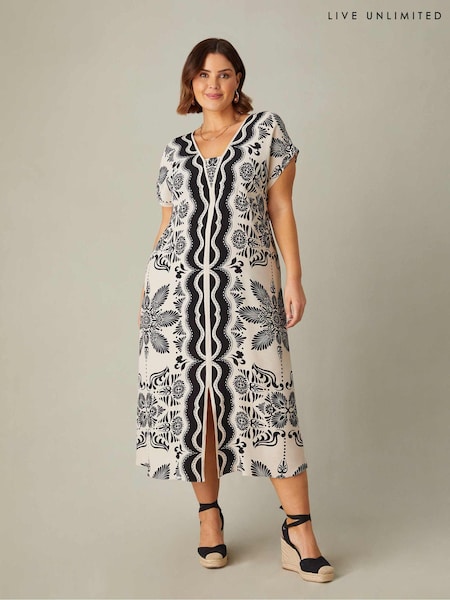 Live Unlimited Black Curve Mono Scarf Print Midaxi Dress (E30308) | €56