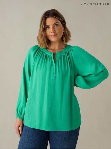 Live Unlimited Mid Green Curve Chambray Blouse (E30325) | €45