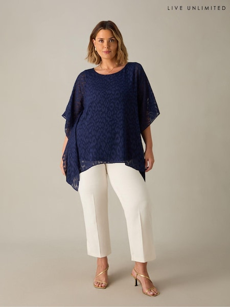 Live Unlimited Blue Curve Burnout Overlay Hanky Hem Top (E30326) | €34